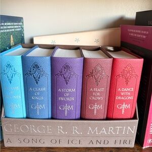 A Song of Ice and Fire Five-Book Leatherbound Set - Vibrant Rainbow Spines